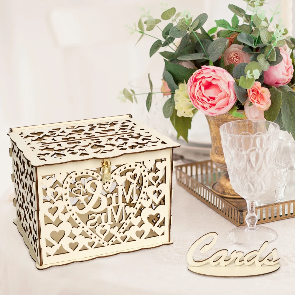 木製の結婚式のカードボックス、封筒のサインカード、花のパター - Wedding Card Box のレビューと価格