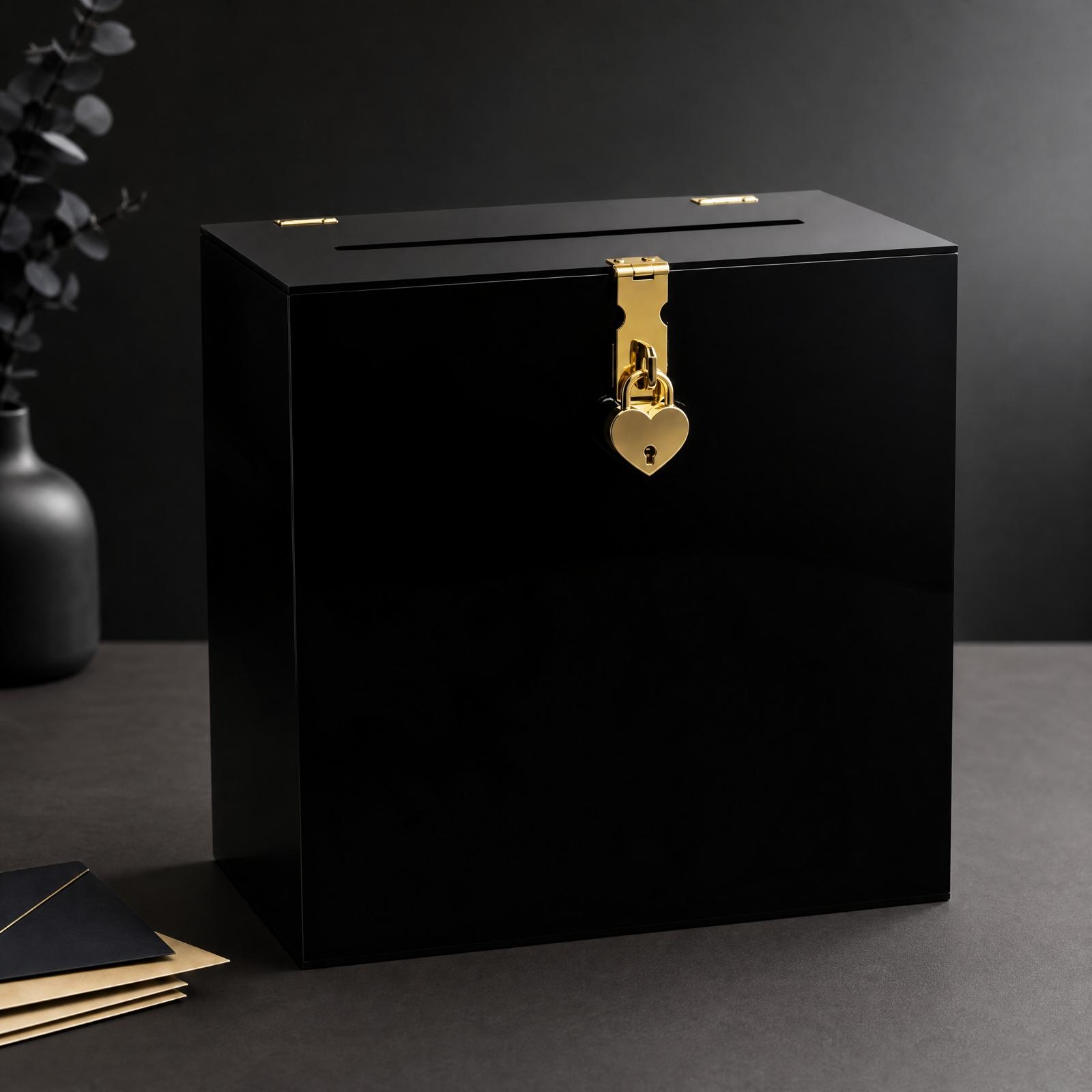 封筒やゲスト用メモを収納できる、鍵付きの透明アクリル製ウェデ - Wedding Card Box のレビューと価格