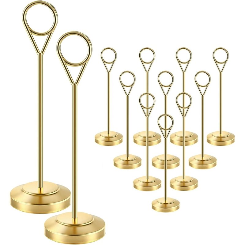 【A92P!】頑丈な写真ホルダー、転倒防止ベース付き-12個 - Table Number Gold のレビューと価格