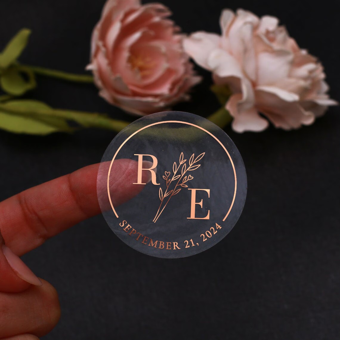 透明な植物柄のウェディングステッカー、パーソナライズされた箔 - Wedding Envelopes のレビューと価格