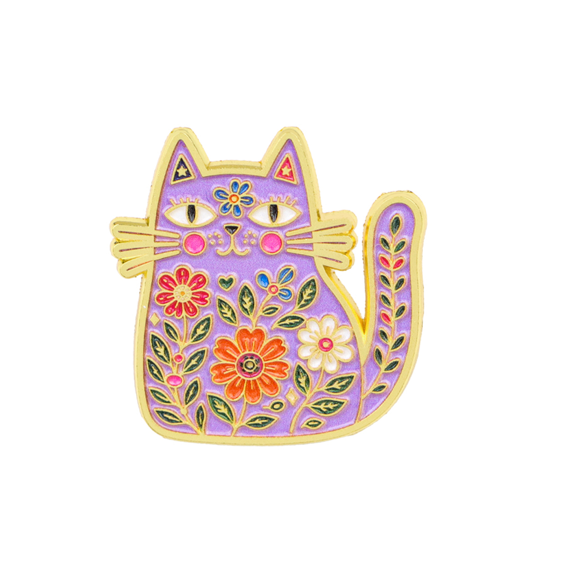 民芸風の花柄と黒猫のエナメルピン、カラフルな花のバッジ、バッ - Good Floral & Wedding Decor Supply Photos のレビューと価格